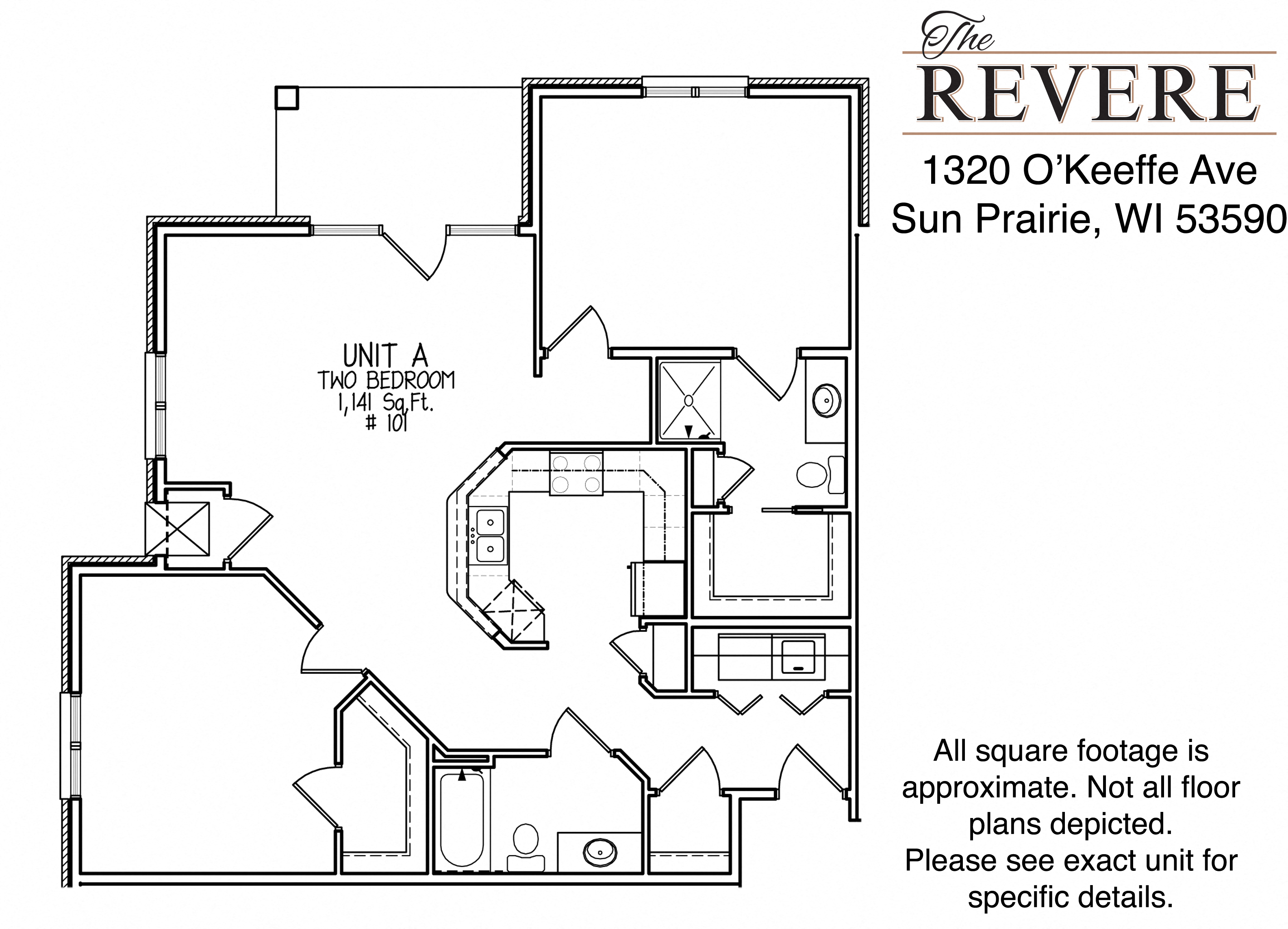 Floor plan for 2 beds, 2 baths, 1141 sqft